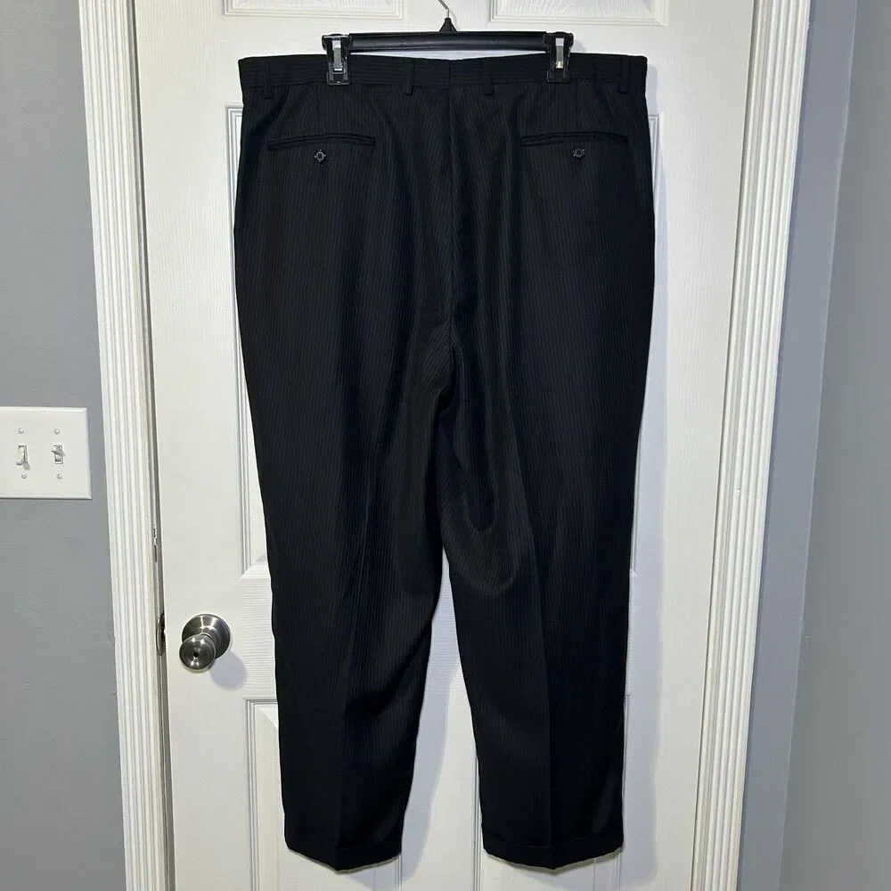 Jean/Paul Dress Pants Men's 42x30 Gray Pinstripe Flat Front Cuffed Hem Formal